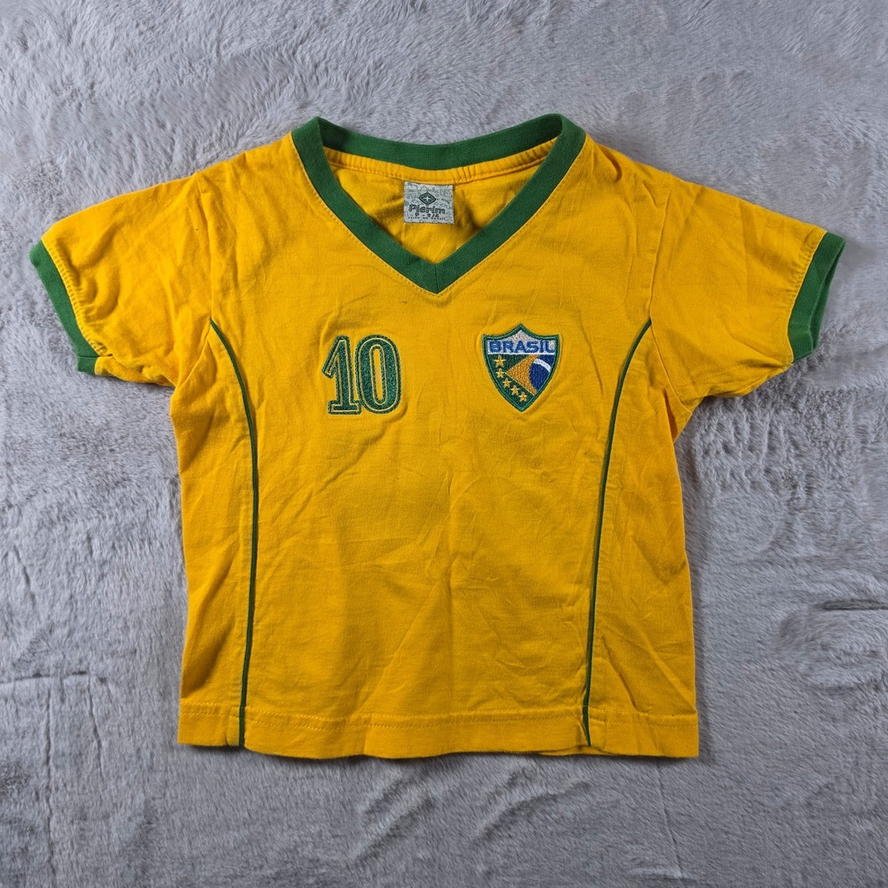 Pierim Brasil Soccer T-Shirt Kids Size 2/4 Yellow Green 10 Football Jersey Style